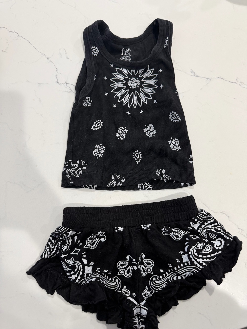 Flowers by Zoe Black & White Bandana Print Tank Top and Ruffle Shorts Set